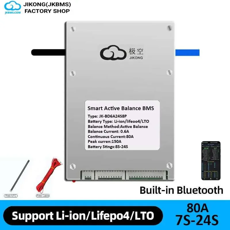JKBMS JK-BD6A24S8P Smart Active Balance BMS | 80A Continuous Discharge | 0.6A Active Balancer | 8S-24S LiFePO4/Li-ion/LTO — JK (Jikong BMS)